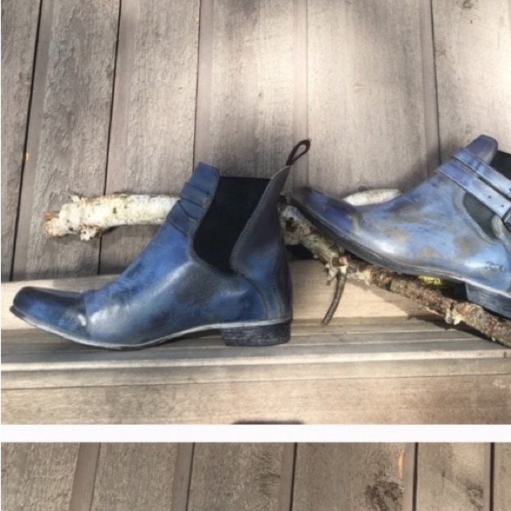 BED STU Boots Rare RAVINE Booties Blue Leather Buckles Elastic Size 8 - Picture 11 of 12